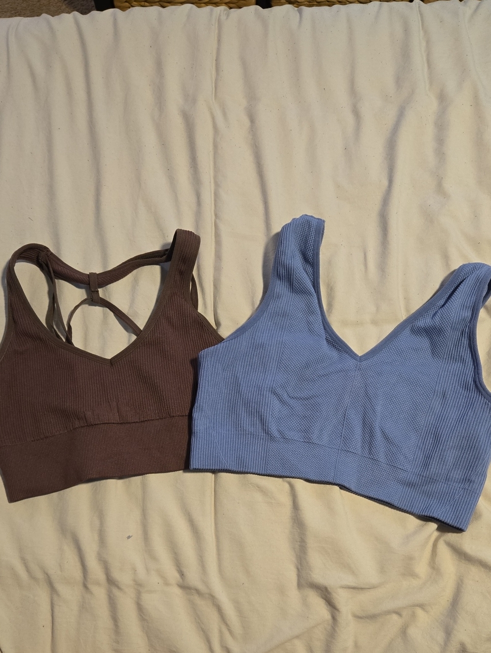 Ribbed V-Neck Bralette Set in Brown and Periwinkle